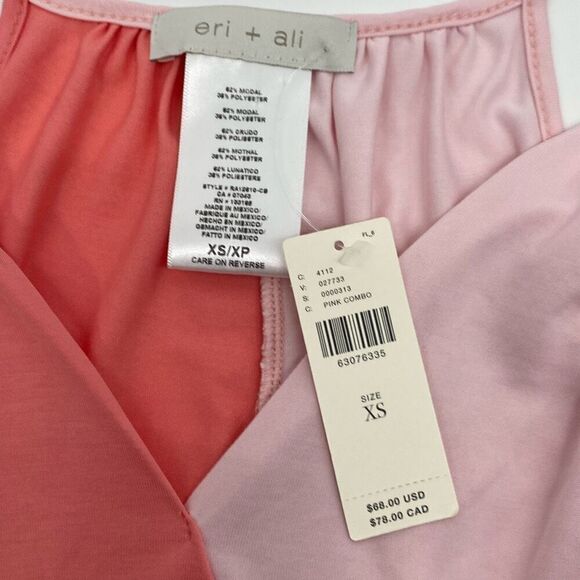 Anthropologie eri+ali Wrap Surplice Crop Top Color‎ Block Pink XS New - Picture 7 of 9
